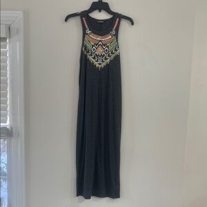 Express Gray Maxi Dress with Colorful sequence neckline